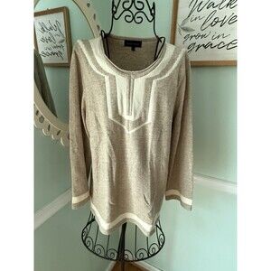 FRENCH CURVE large Sweater Cashmere Tan Oatmeal Cream Top Pull Over Round Neck‎